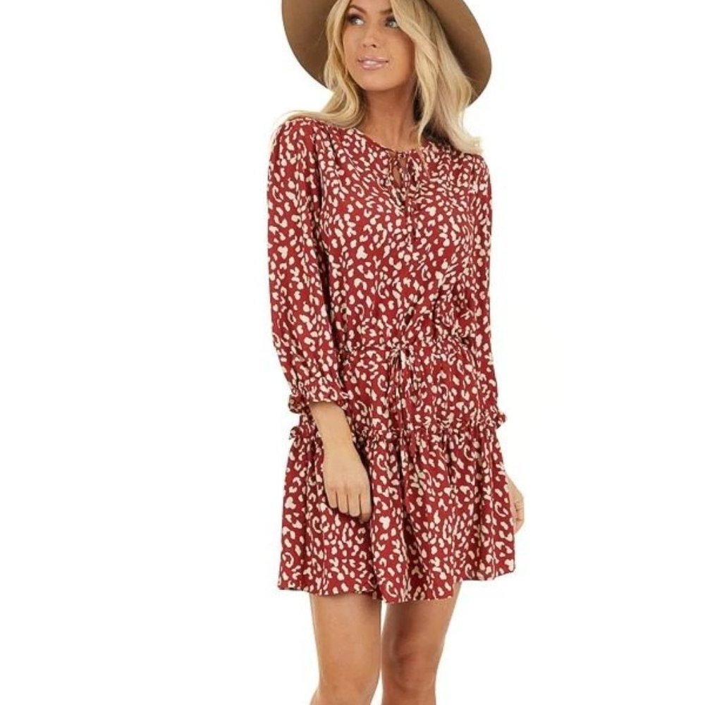 Cherry Red Leopard Print Mini Dress w/ Drawstring